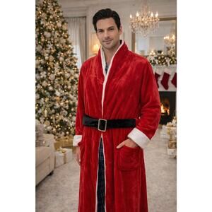 Chubbies Santa Claus Plush Robe Red White Sherpa Lined Men's One Size Holiday